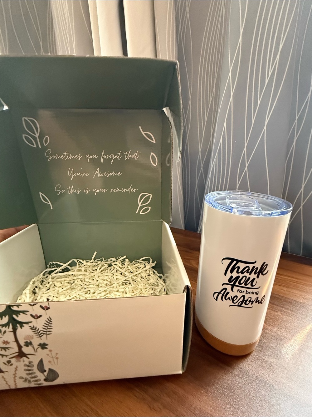Thank You Stainless Steel Tumbler in White and Tan